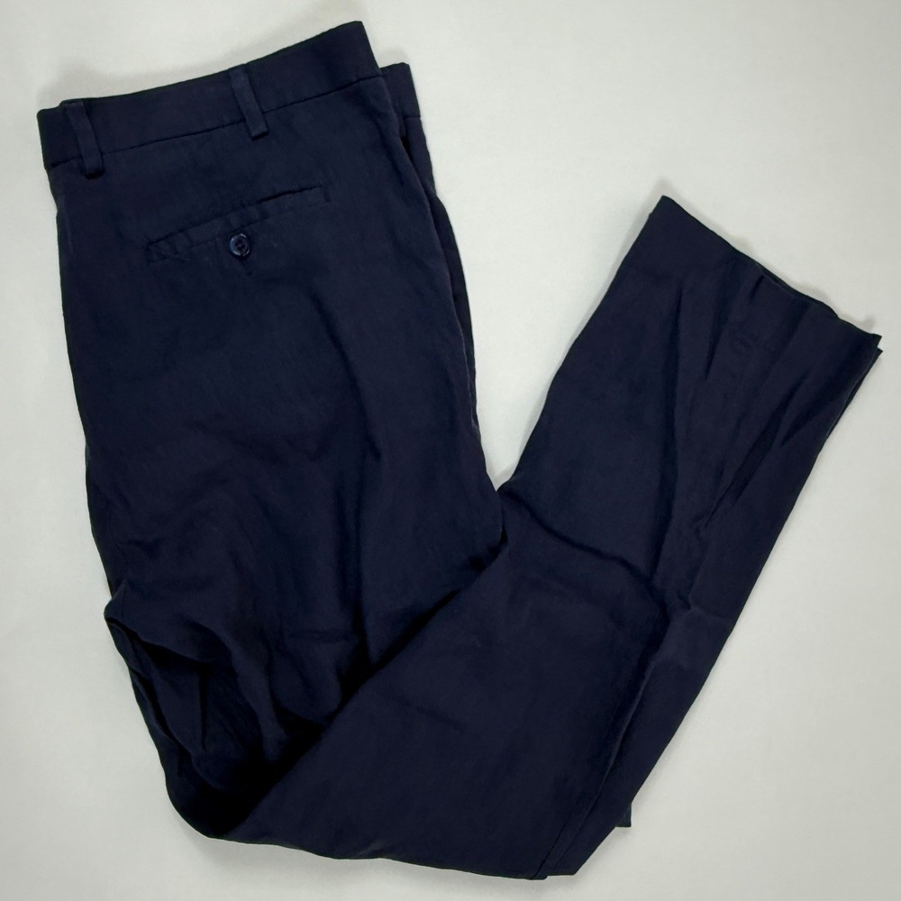 Britches by Samtex Navy Blue Linen Blend Trousers Mens 38x30 Flat Front Pants